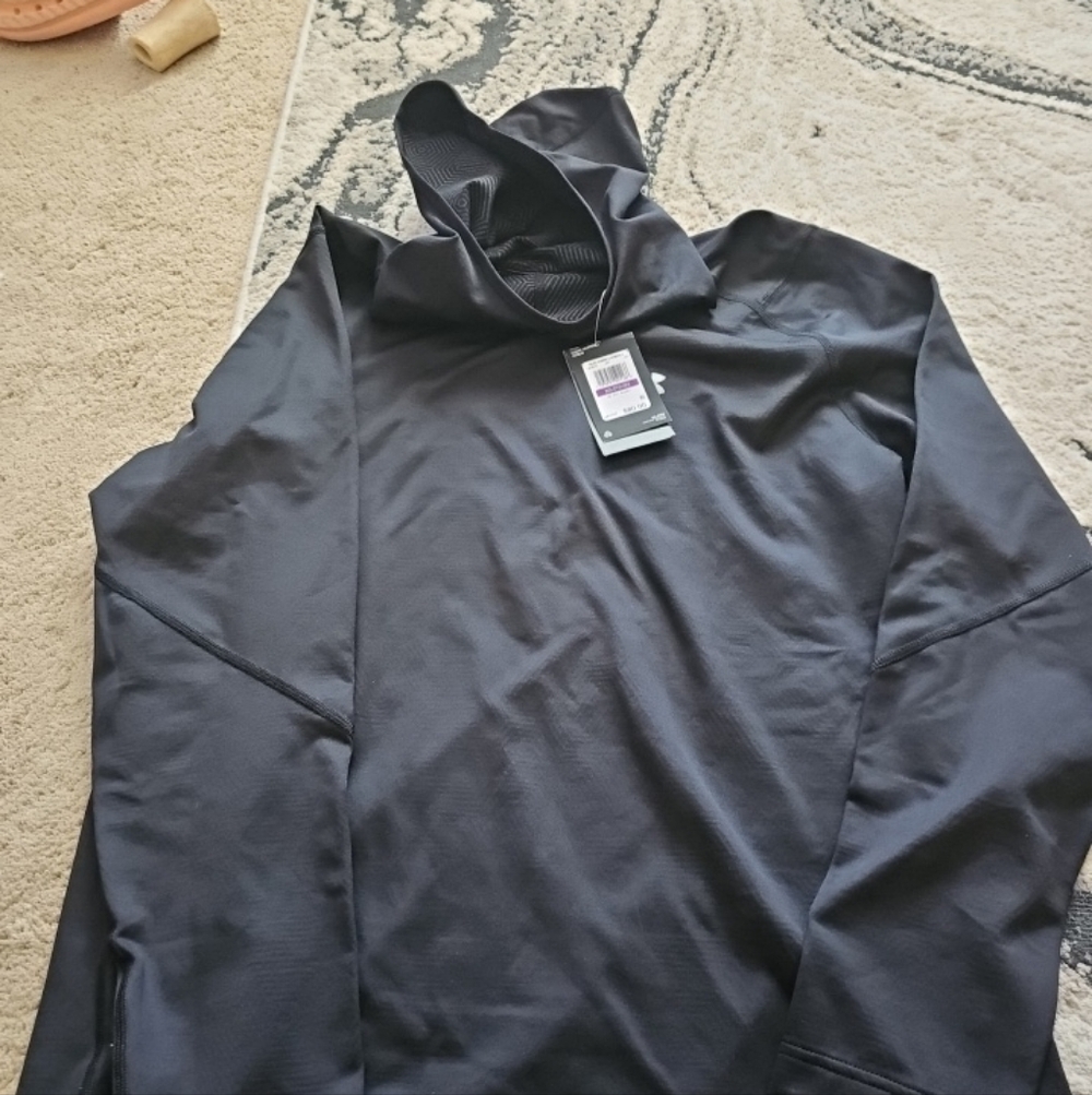 Under Armour Mens Coldgear Tech Cgi Black Hooded Performance Pullover